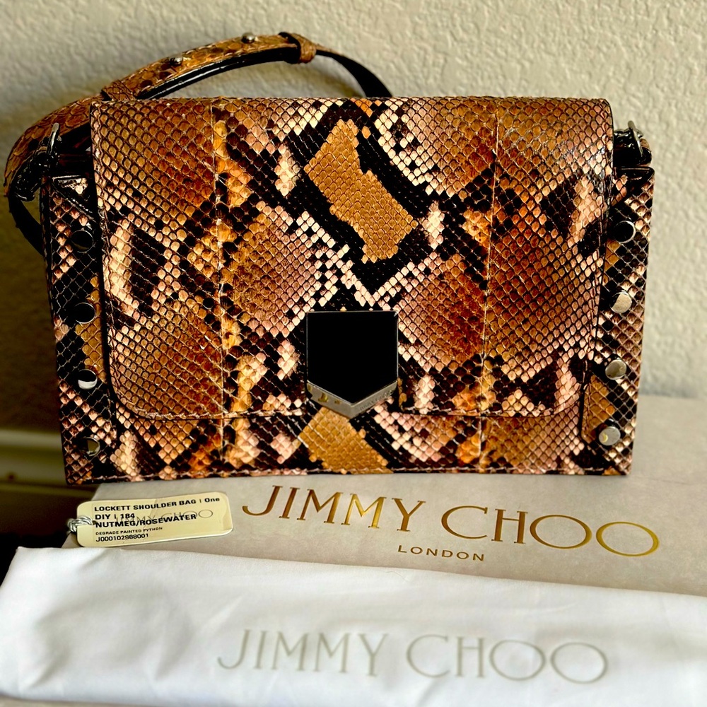 Jimmy Choo PYTHON nutmeg/rosewater Lockett shoulder bag RARE